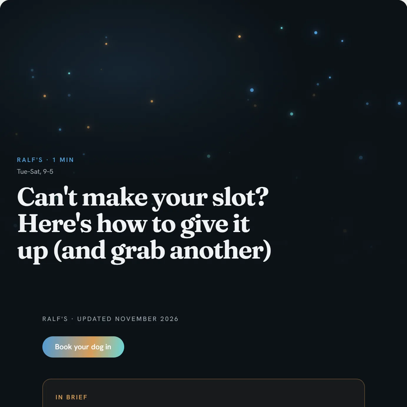 A blog post Katalis wrote and designed in a demo business's own brand.