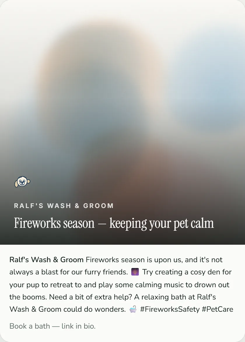 A social card for the same business, with its headline and caption.