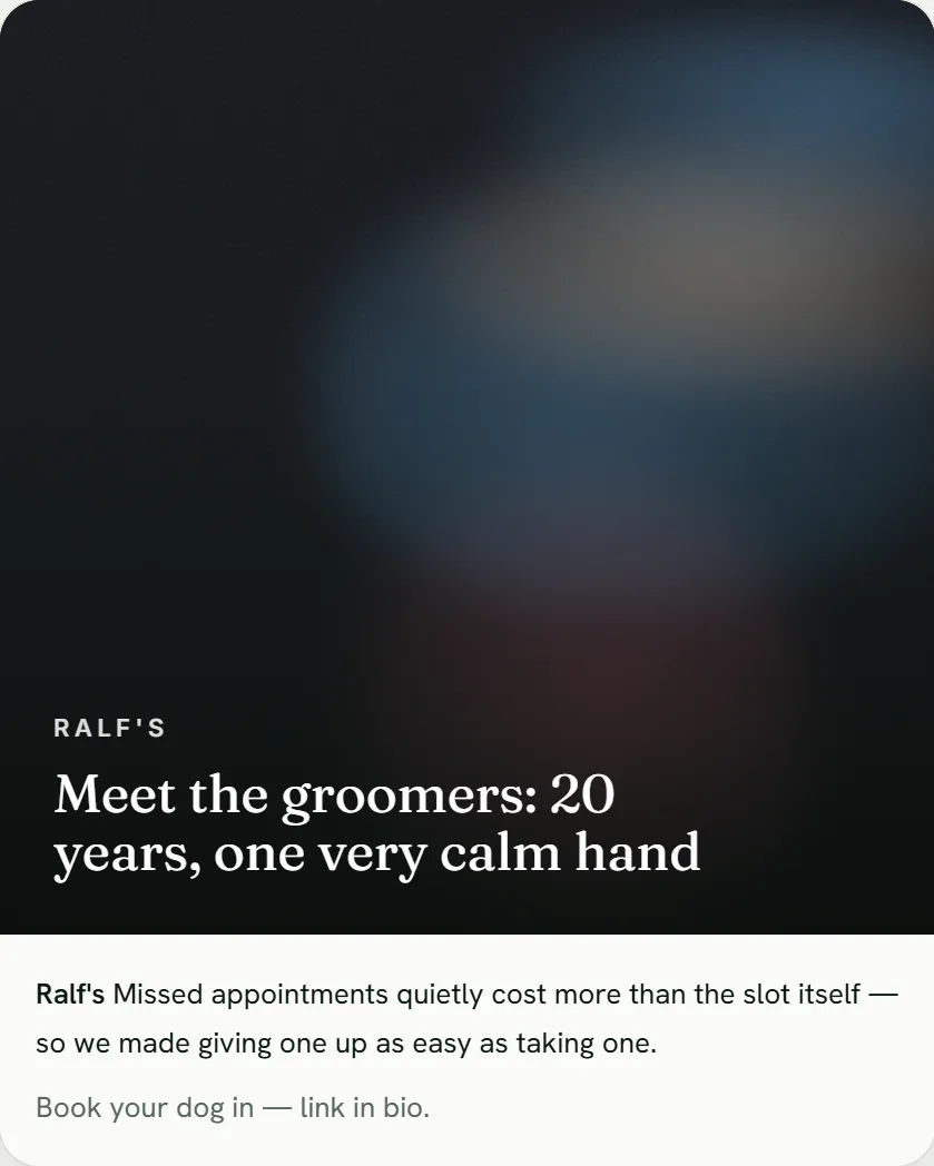 A social card for the same business, with its headline and caption.